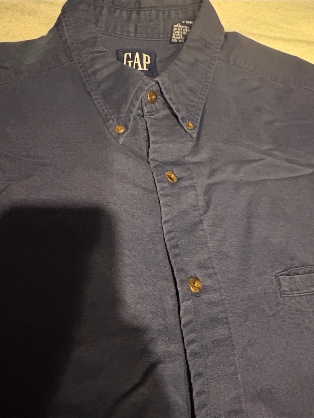 Vintage 90s GAP Blue Linen Cotton Short Sleeve Button Down Pocket Shirt L